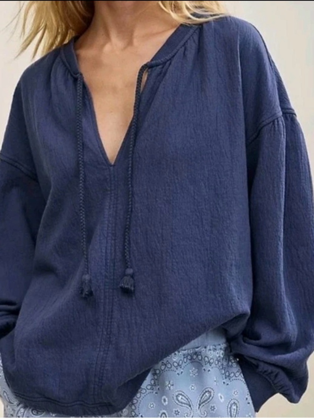 NWT Aerie Easy Street Sweatshirt Navy Blue pullover Balloon Sleeve XS
